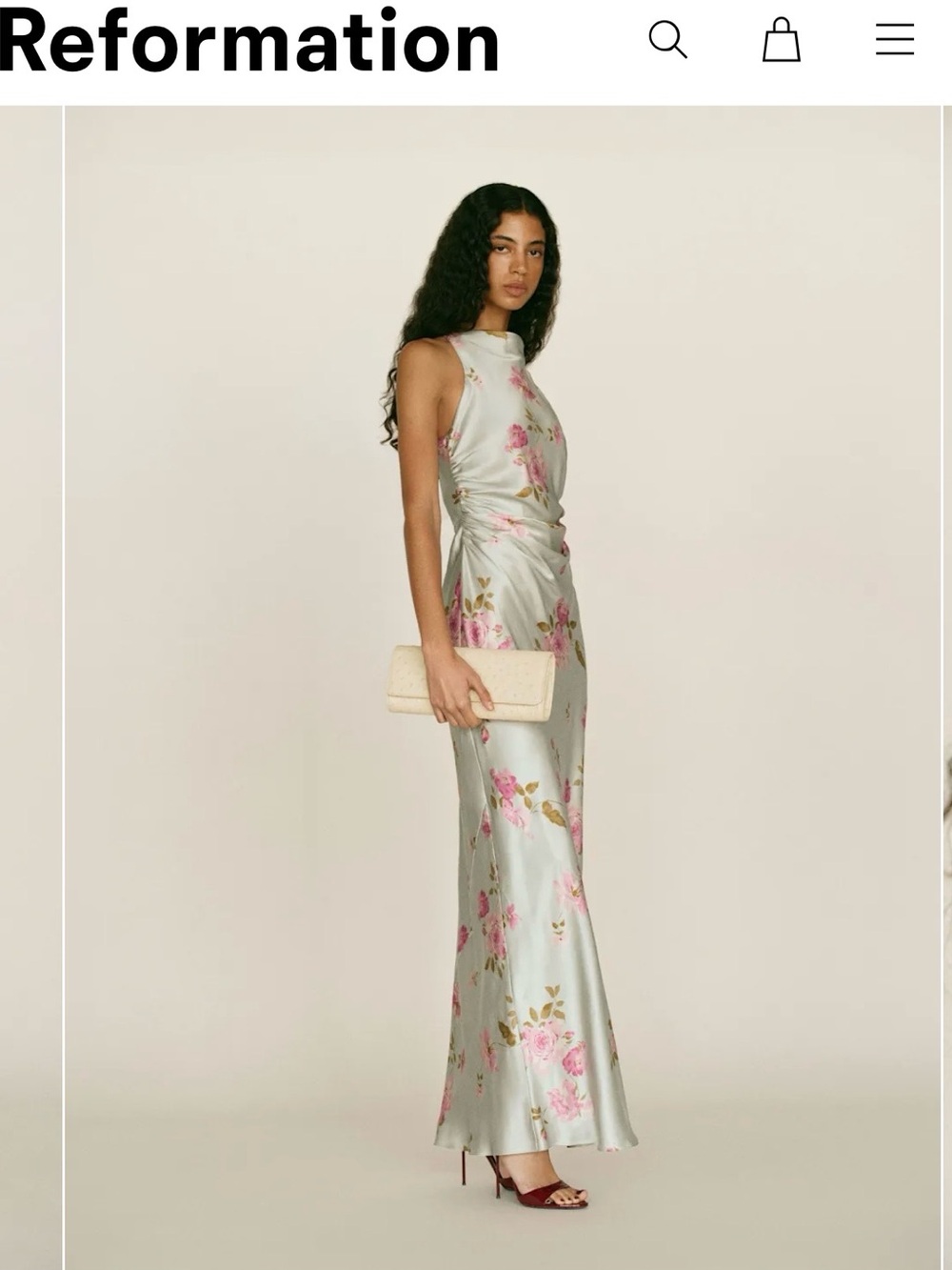 NWT Reformation Floral Halter-Style Maxi Dress with Pink Blooms
